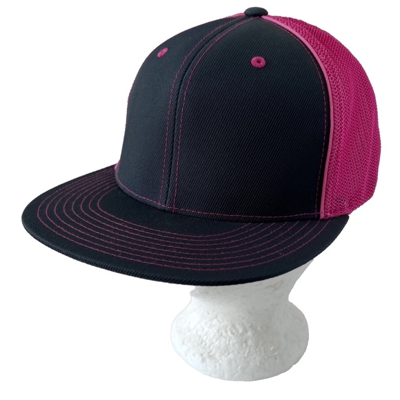 Pacific Headwear D Series 405 Trucker Hat Small - Medium Flexfit Pink Grey - Picture 1 of 6